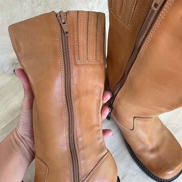 SOLD-Vintage Y2K chunky platform square toe Nine West camel leather boots - Picture 10 of 16